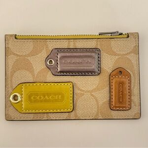 coach lime green and monogram card case with zipper compartment